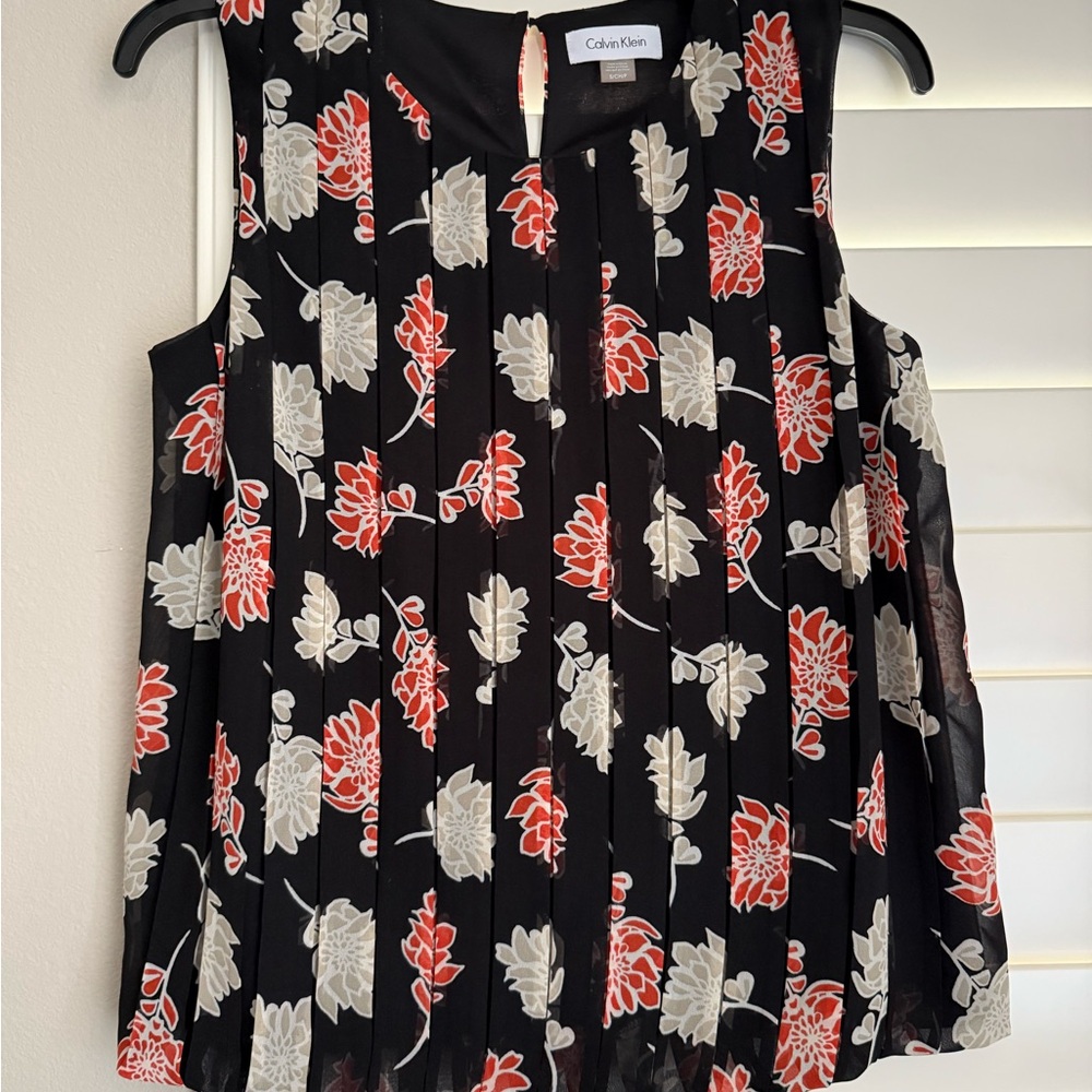 Calvin Klein Black and Red Floral Blouse